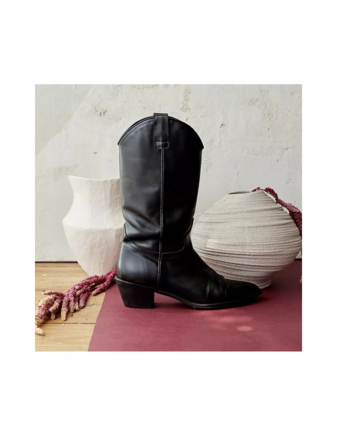 MONPIEL Women'S Leather Boots^Annie Mid-Calf Cowboy Boot Black