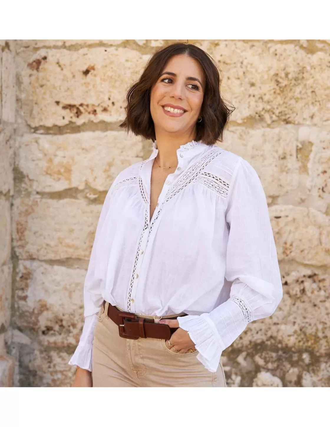 MONPIEL Shirts And Blouses^Blouse With Long Lace Sleeve Claudia White