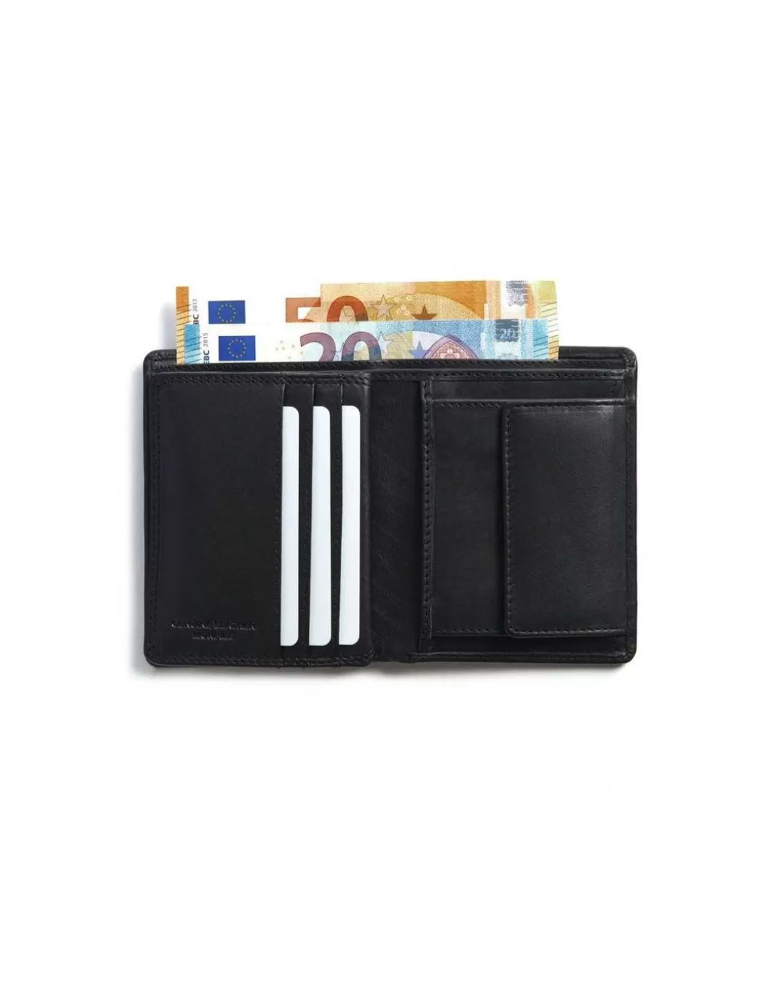 MONPIEL Men'S Leather Wallets^Double Stitching Wallet With Interior Coin Pocket Sky Black