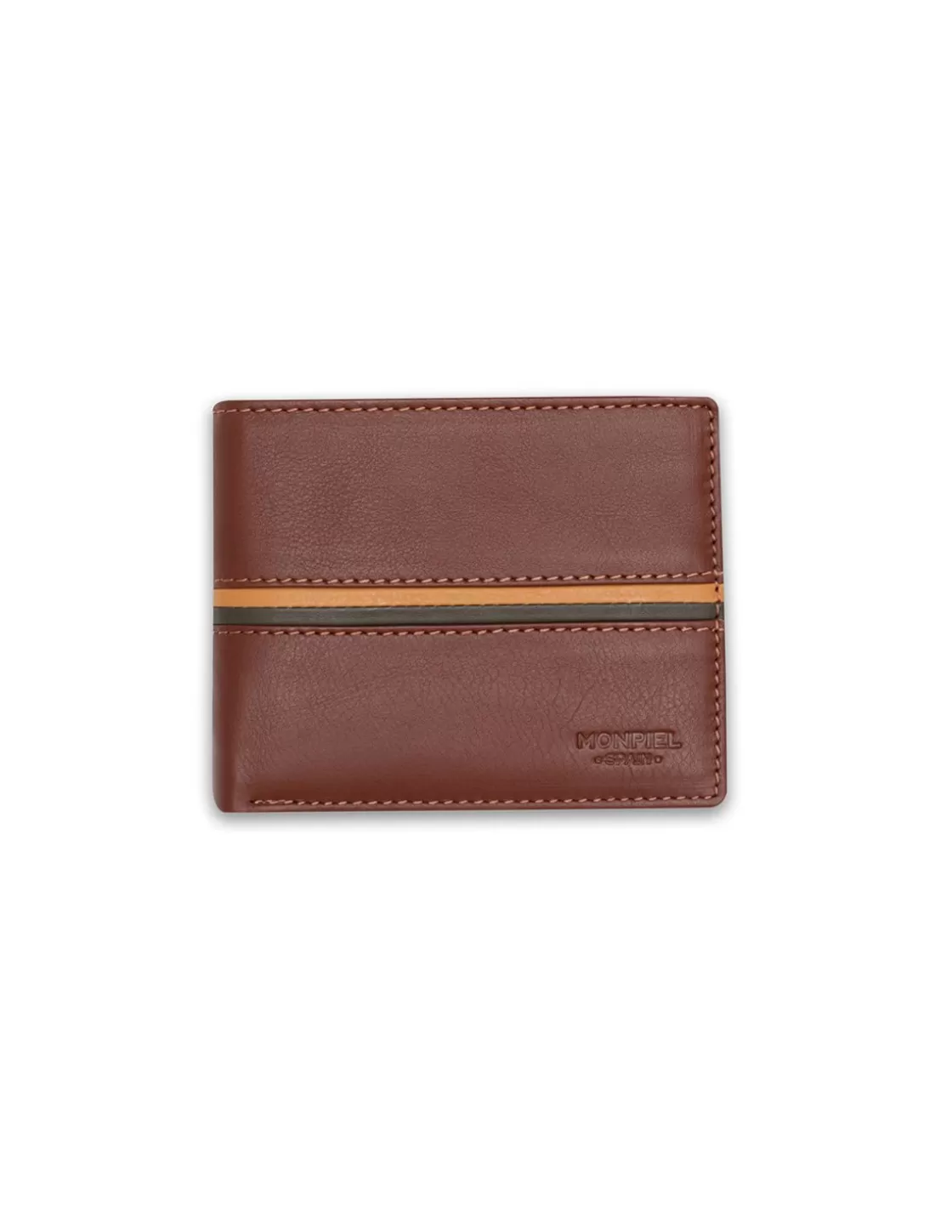 MONPIEL Men'S Leather Wallets^Large American Wallet With Color Stripes Havana