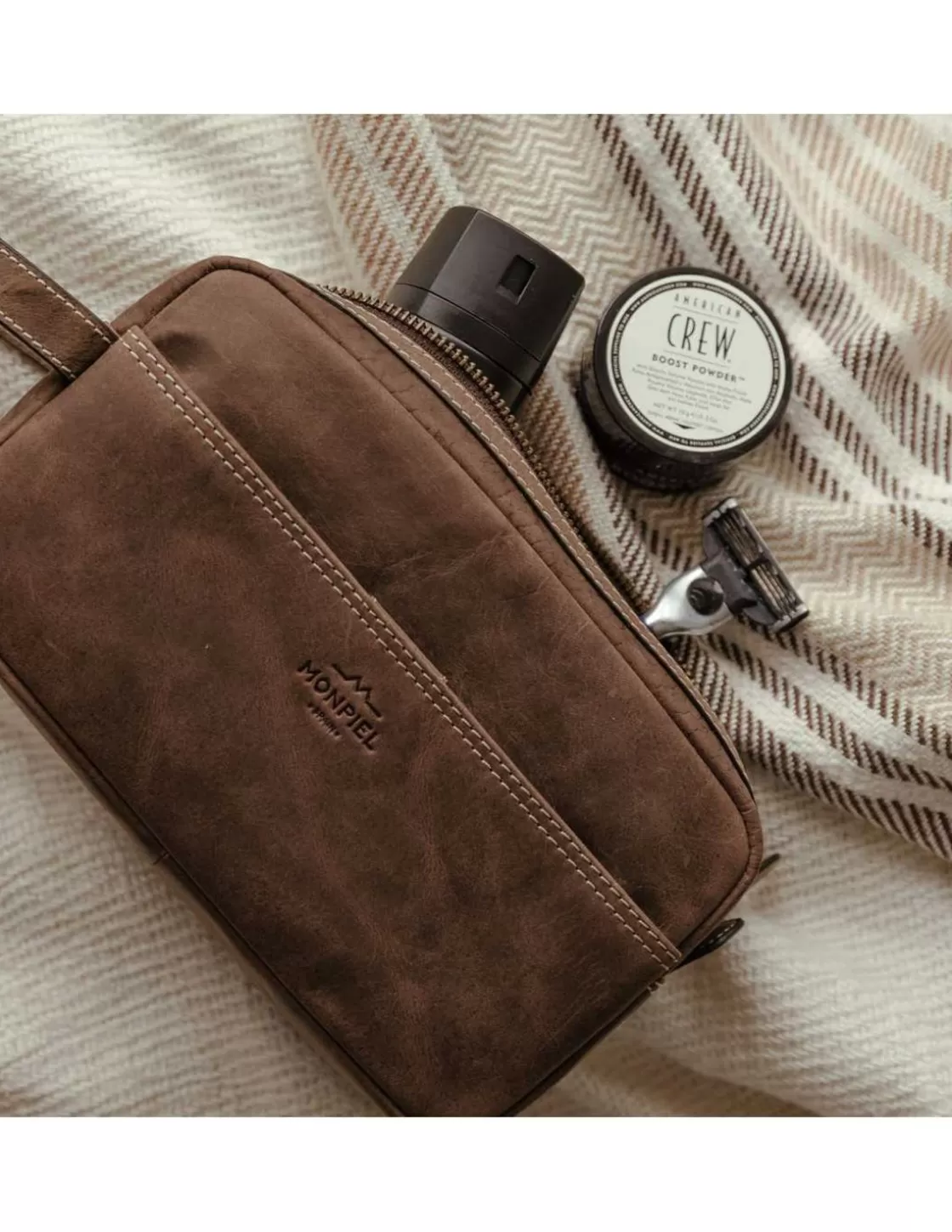 MONPIEL Other Accessories^Men'S Leather Toiletry Bag - Handbag Hunter Brown
