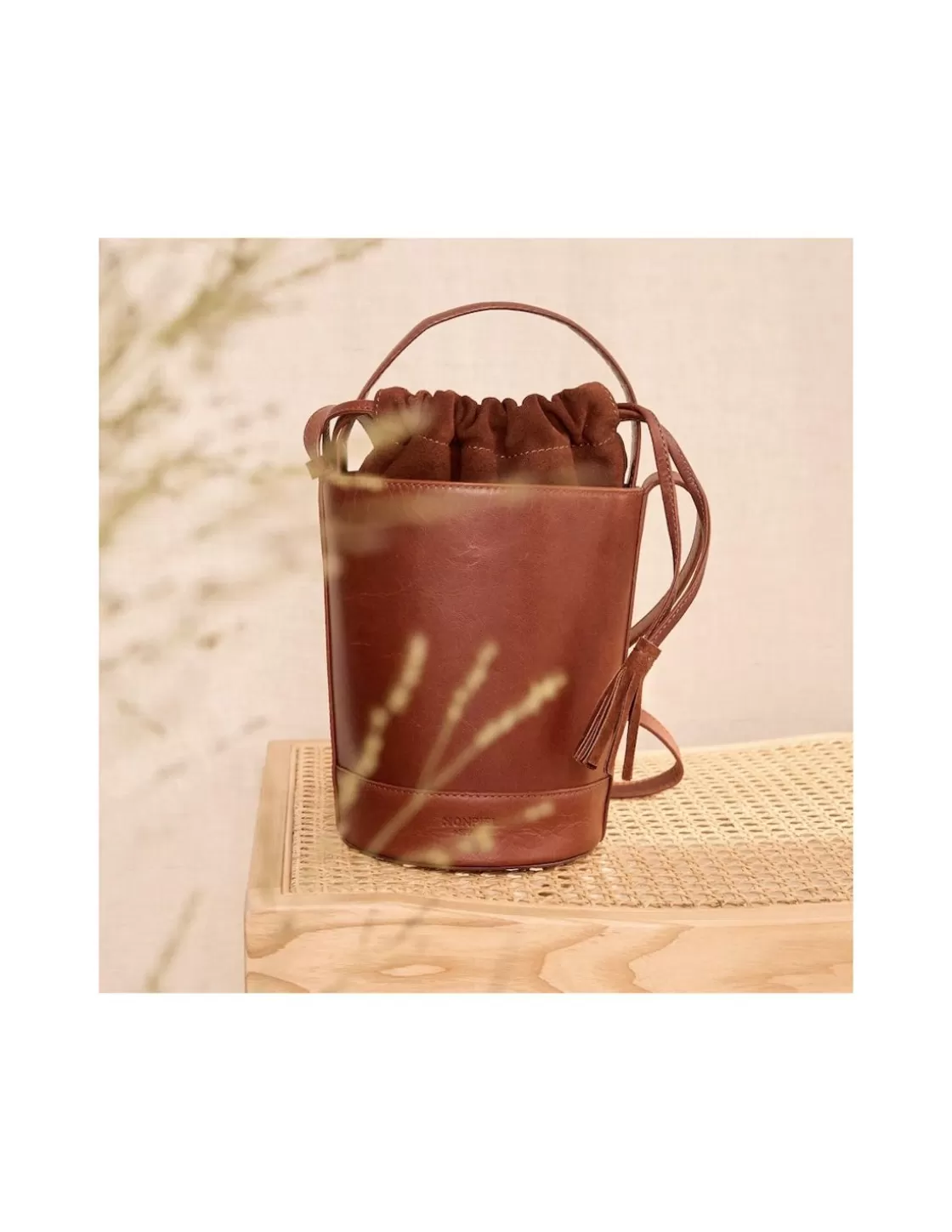 MONPIEL Women'S Leather Bag^Mini Bucket Round Bag Havana